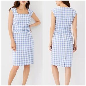 Ann Taylor Blue and White Checkered Midi Dress
